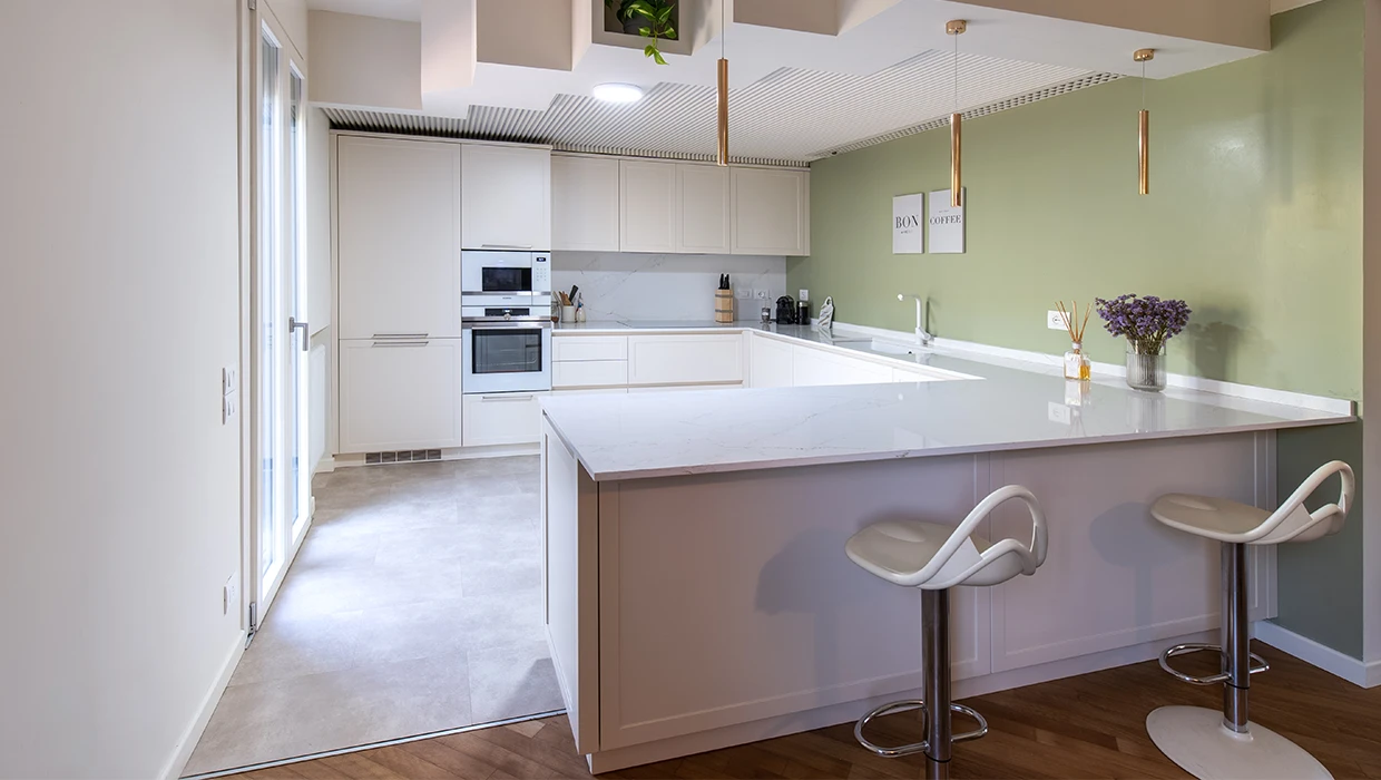 Lacquered kitchen in open space