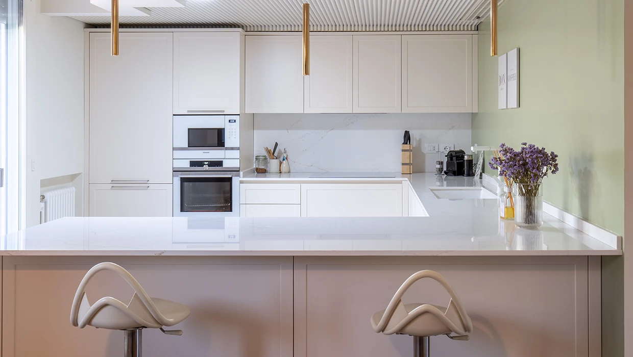 Lacquered kitchen in open space